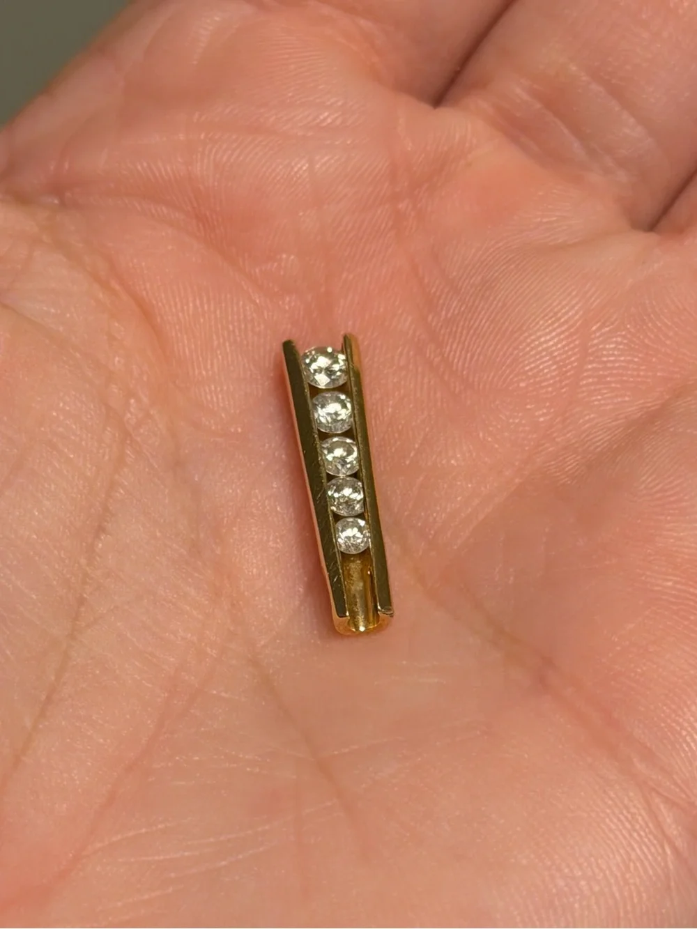 Vintage 14K Yellow Gold 5 Stone Vertical Bar Slide Pendant Fine Jewelry